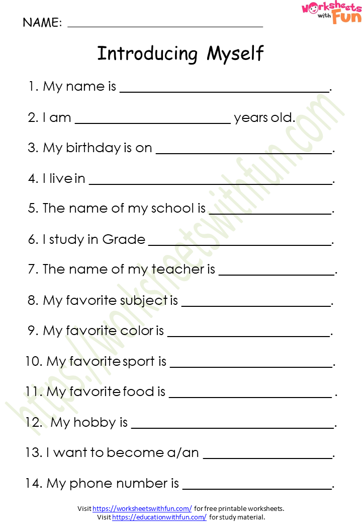 Environmental Science - Class 1: Introducing Myself Worksheet 4